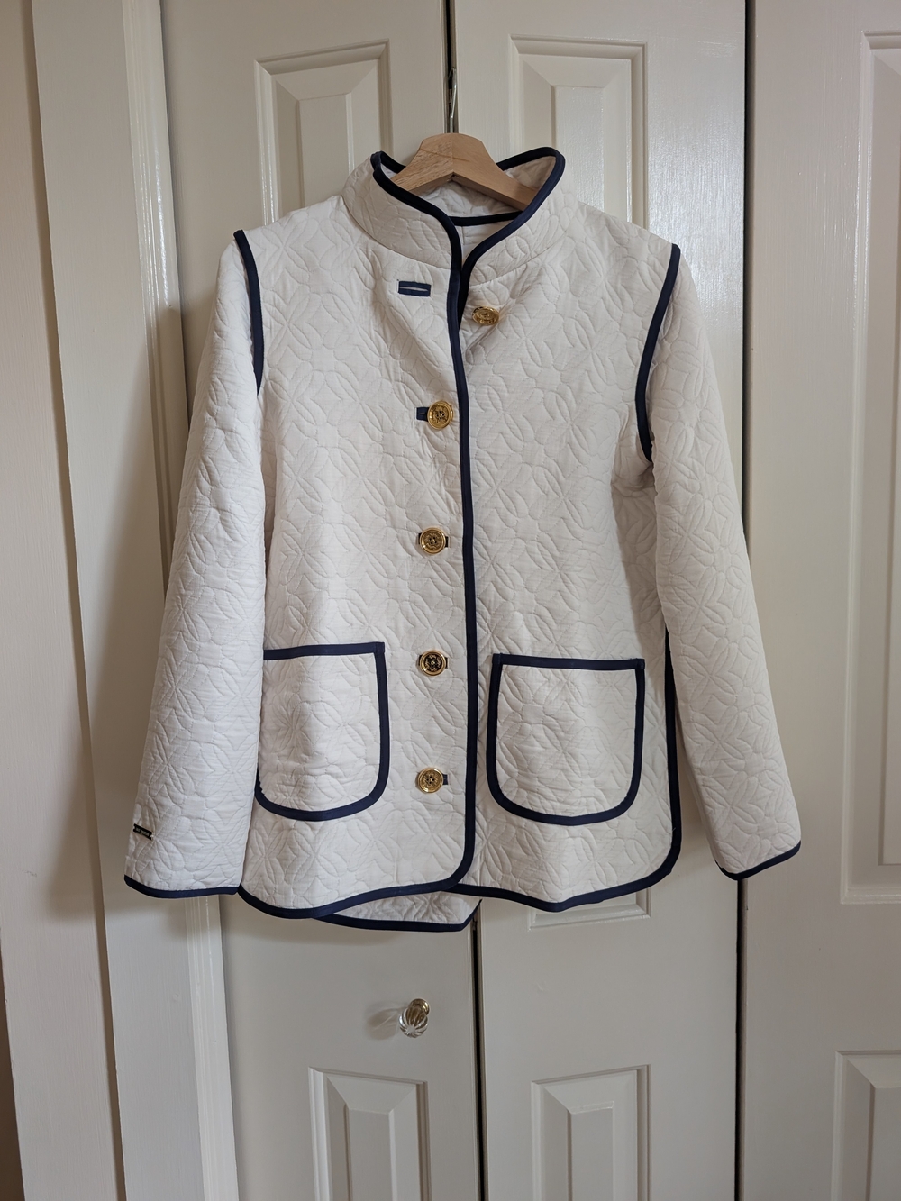 Lilly Pulitzer White Quilted Jacket with Navy Trim